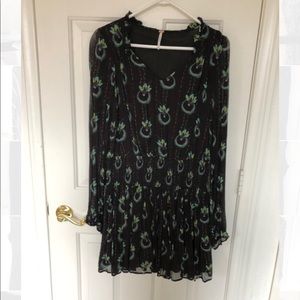 Free People Peacock Pattern Smocked Dress